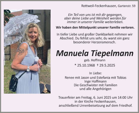 Todesanzeige von Manuela Tiepelmann 