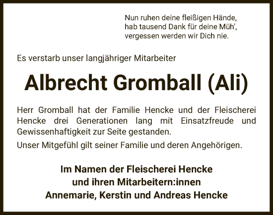 Todesanzeige von Albrecht Gromball von AZ