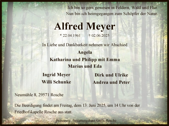 Todesanzeige von Alfred Meyer von AZ