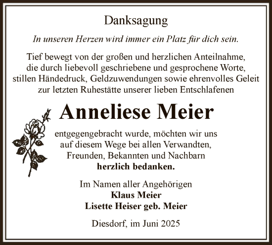 Todesanzeige von Anneliese Meier von AMZ