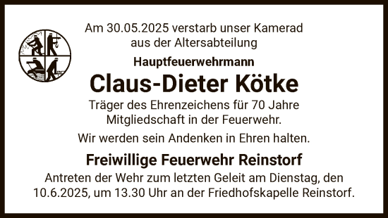 Todesanzeige von Claus-Dieter Kötke von AZ