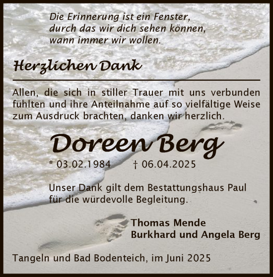 Todesanzeige von Doreen Berg von AMZ