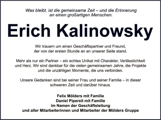 Todesanzeige von Erich Kalinowsky von AZ