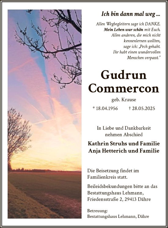 Todesanzeige von Gudrun Commercon von AMZ