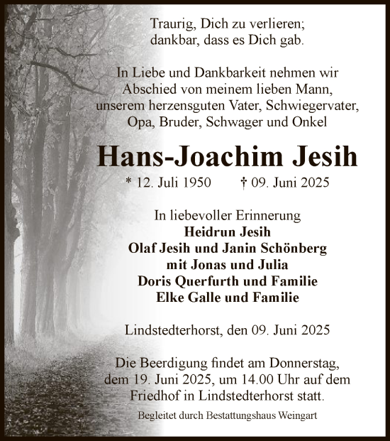 Todesanzeige von Hans-Joachim Jesih von AMZ