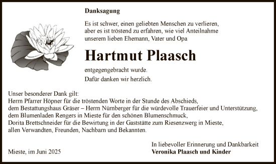 Todesanzeige von Hartmut Plaasch von AMZ