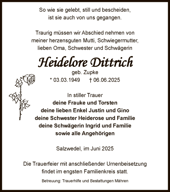 Todesanzeige von Heidelore Dittrich von AMZ