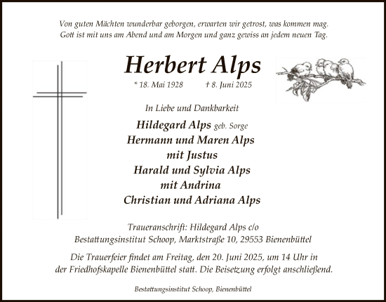 Todesanzeige von Herbert Alps von AZ