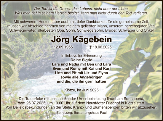 Todesanzeige von Jörg Kägebein von AMZ