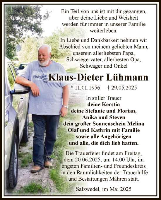 Todesanzeige von Klaus-Dieter Lühmann von AMZ