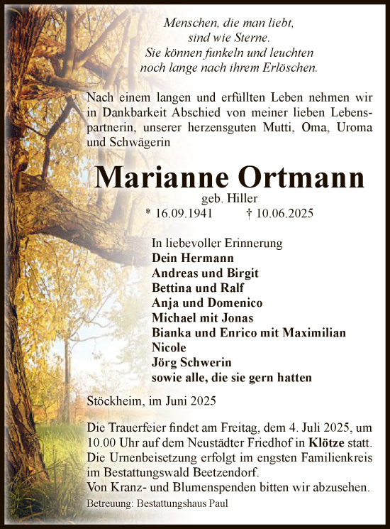 Todesanzeige von Marianne Ortmann von AMZ