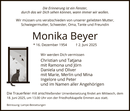Todesanzeige von Monika Beyer von IK