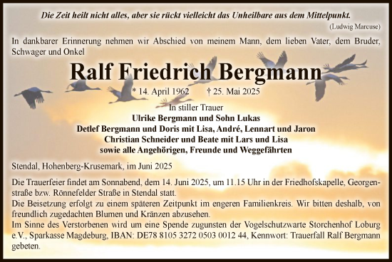 Todesanzeige von Ralf Friedrich Bergmann von AMZ