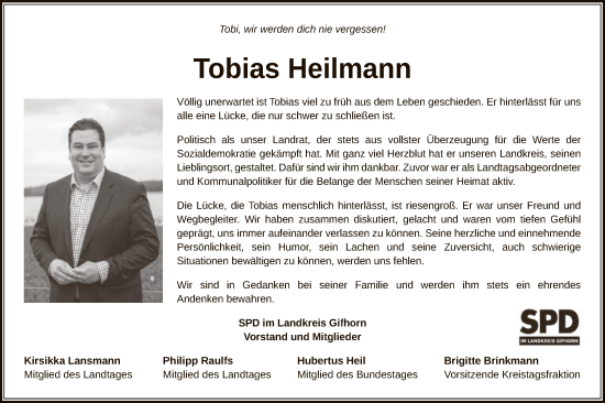 Todesanzeige von Tobias Heilmann von IK