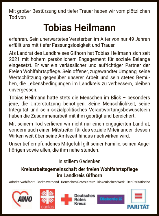 Todesanzeige von Tobias Heilmann von IK