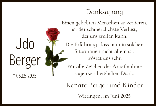 Todesanzeige von Udo Berger von IK