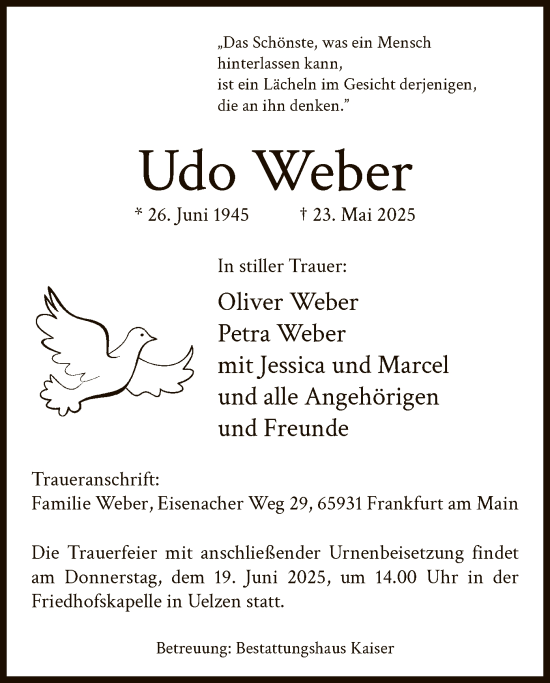 Todesanzeige von Udo Weber von AZ