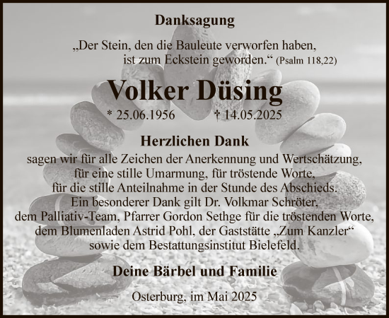 Todesanzeige von Volker Düsing von AMZ