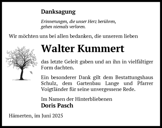 Todesanzeige von Walter Kummert von AMZ