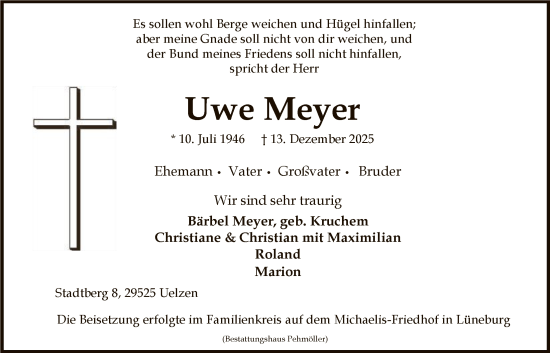 Todesanzeige von Uwe Meyer von AZ