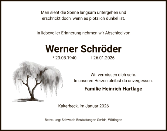 Todesanzeige von Werner Schröder von IK