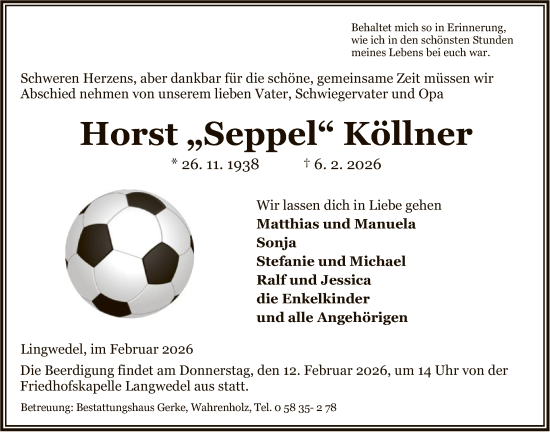 Todesanzeige von Horst Köllner von IK