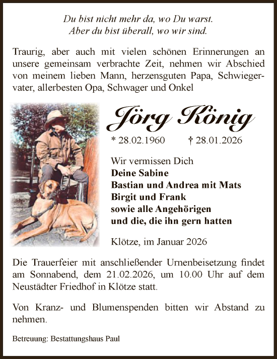 Todesanzeige von Jörg König von AMZ
